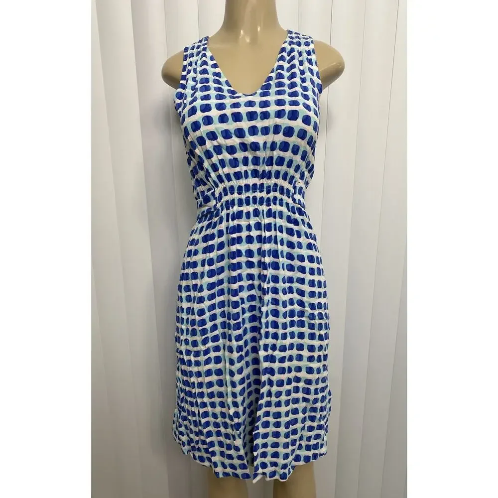 Kate Spade Island Stamp Tie Waist Sleeveless Dress Breath Of Fresh Air V Neck XS